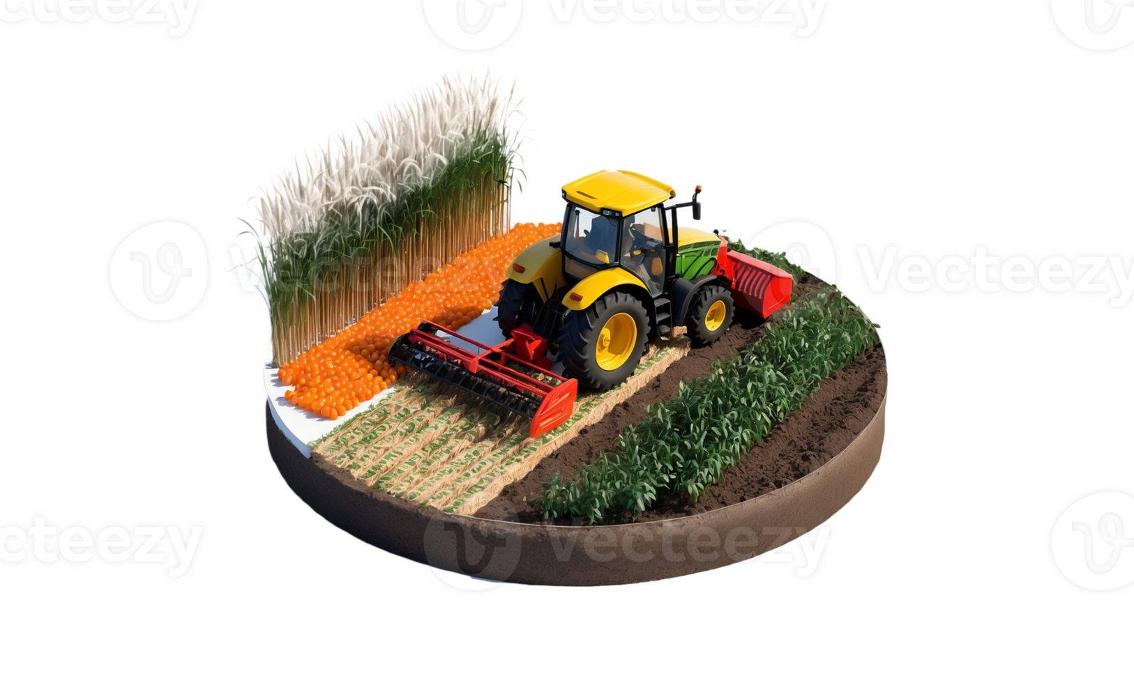 3D Round Isometric Harvest Farm with Tractor and Plantation I png