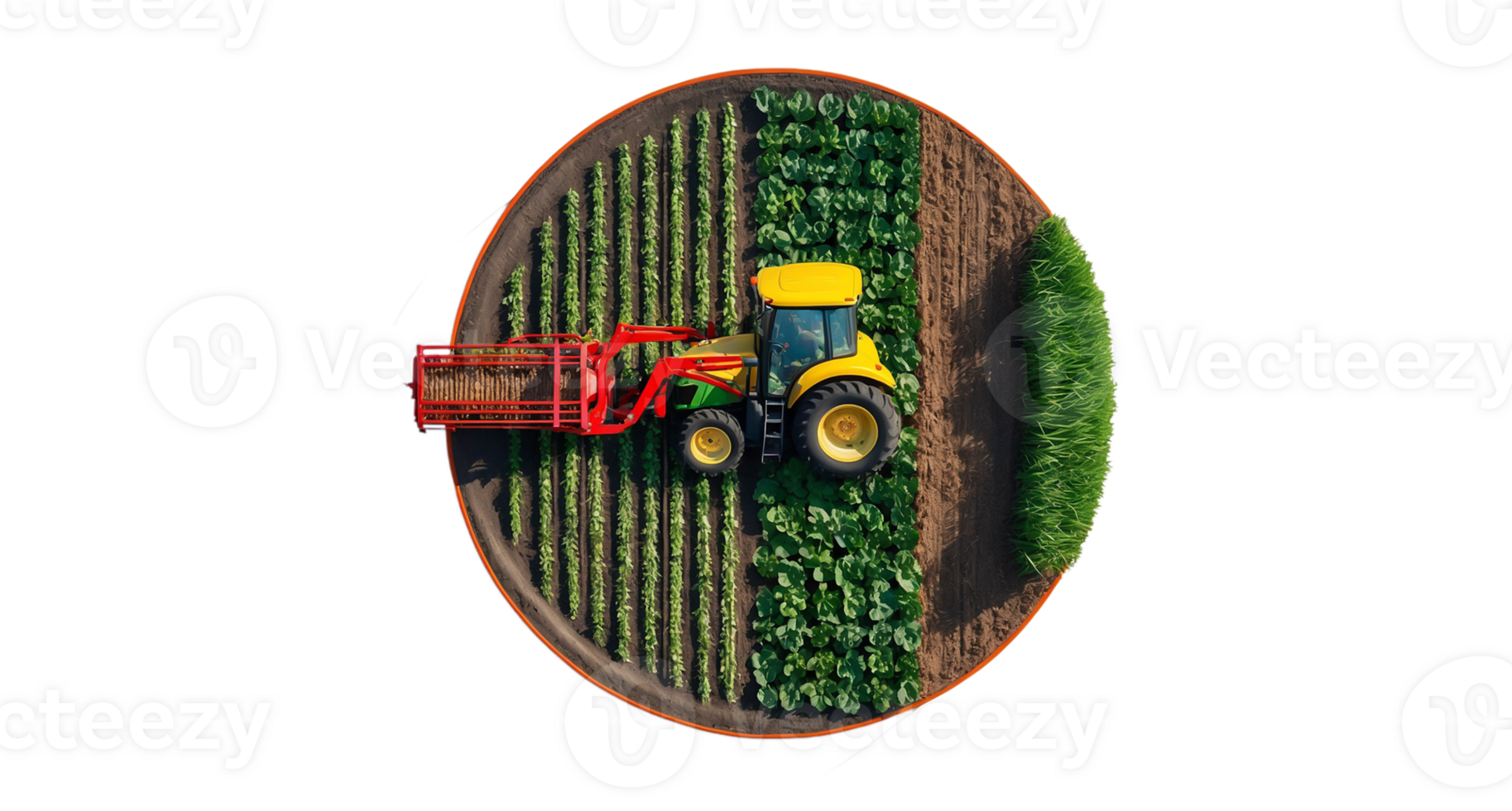 3D Round Isometric Harvest Farm with Tractor and Plantation I png
