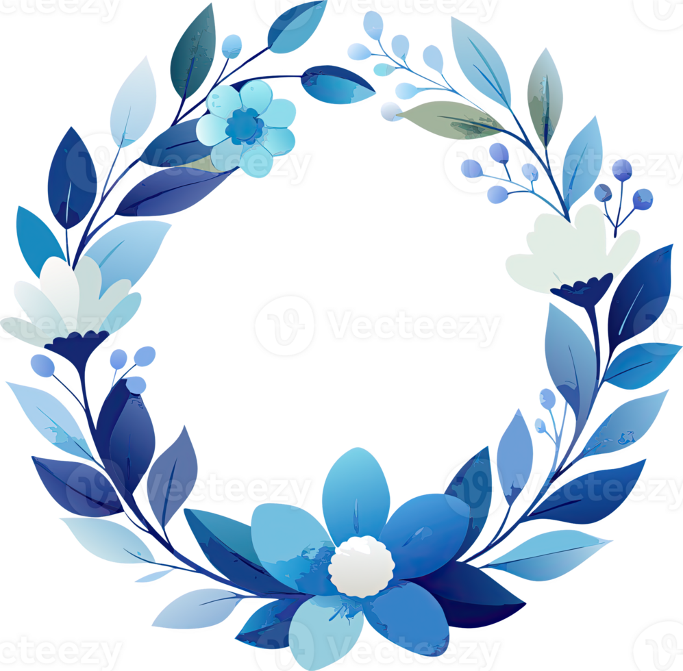 A beautiful blue floral wreath with white centers, perfect for adding a touch of elegance to any design. png