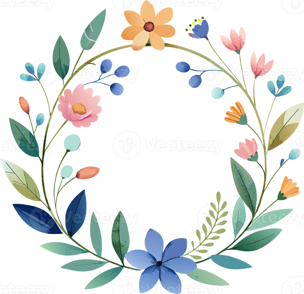 A colorful floral wreath with green leaves, red berries, and yellow and red flowers. png