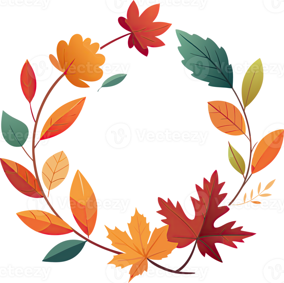 A colorful autumn leaf wreath, perfect for fall decorations. png