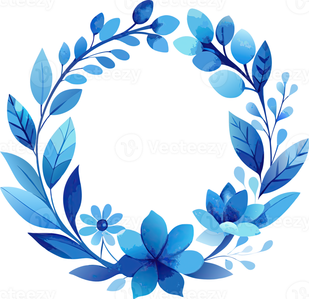 A blue floral wreath with delicate leaves and flowers, perfect for adding a touch of elegance to your designs. png