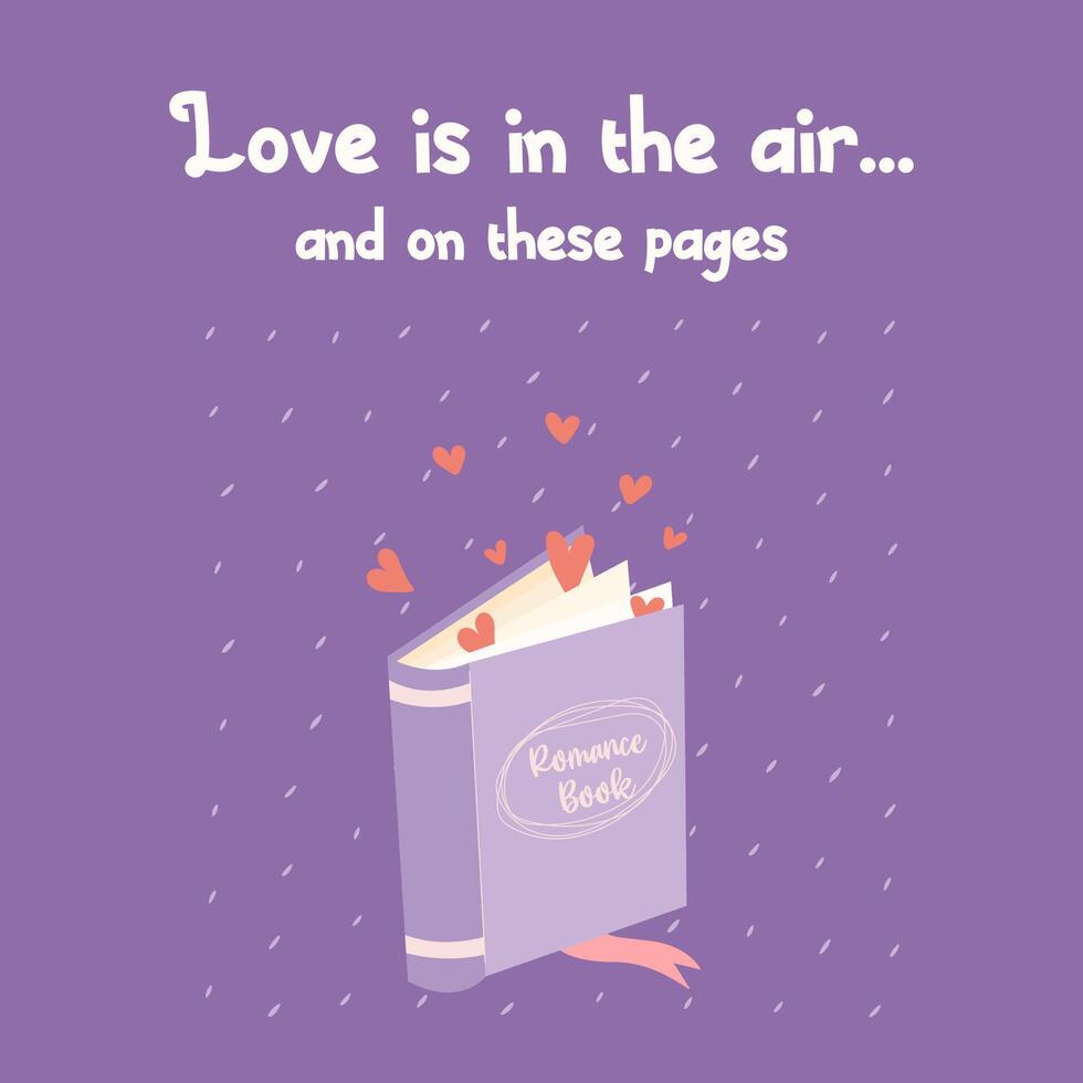 Book with hearts. Love is in the air and on these pages. Reading element for bookshop, library, bookstore or education. vector