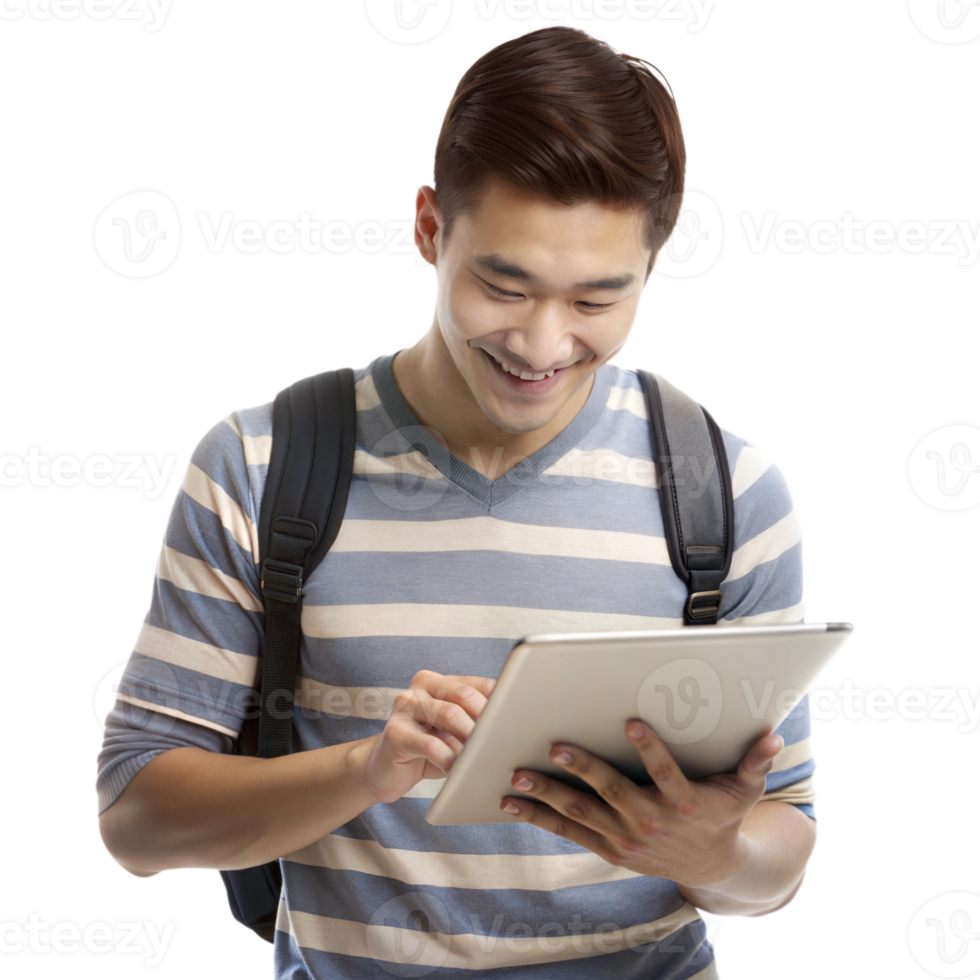 Student using a tablet for educational purposes png