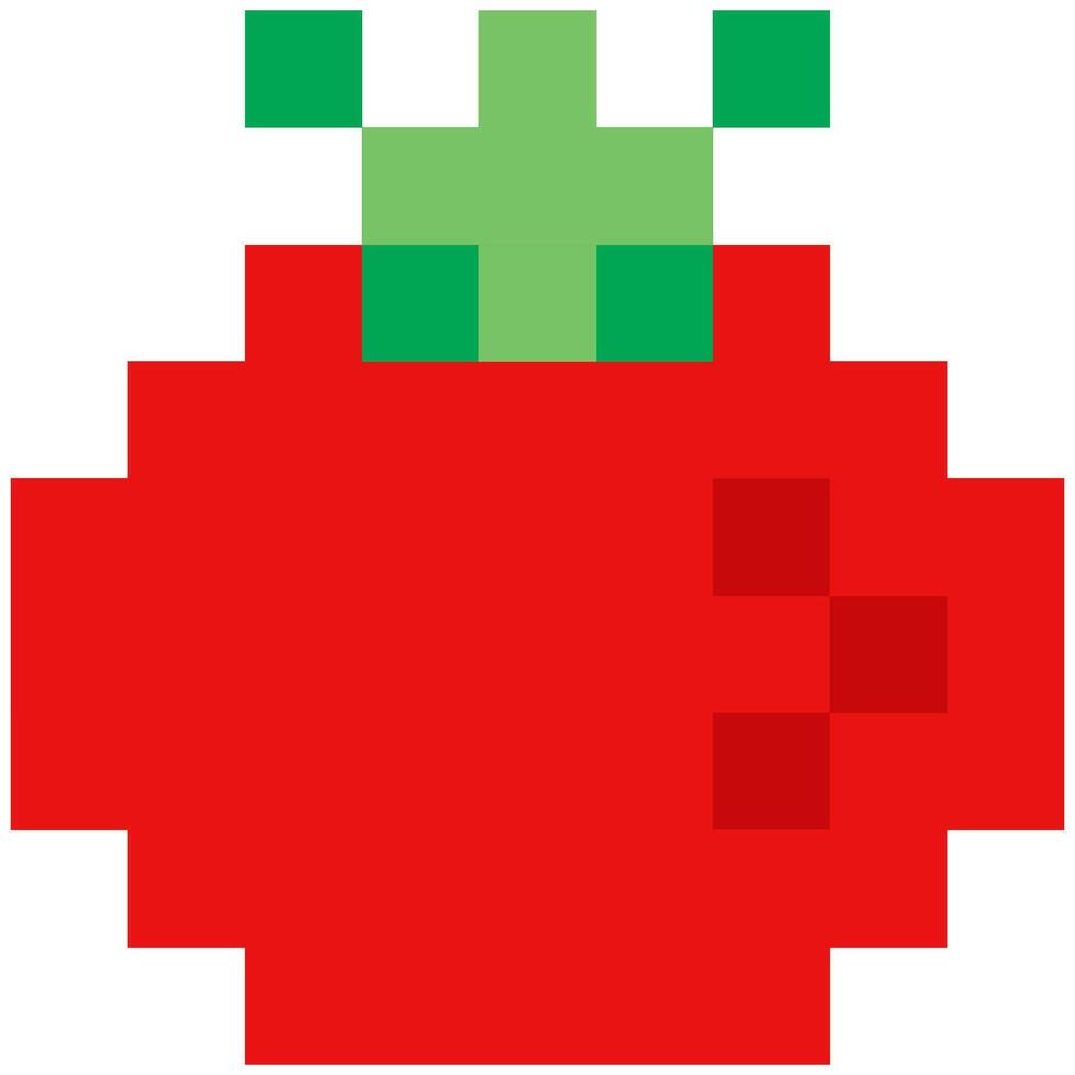 Tomato in pixel art. Tomato in retro 8-bit game style. Pixel tomato design for stickers, icons, cards. vector