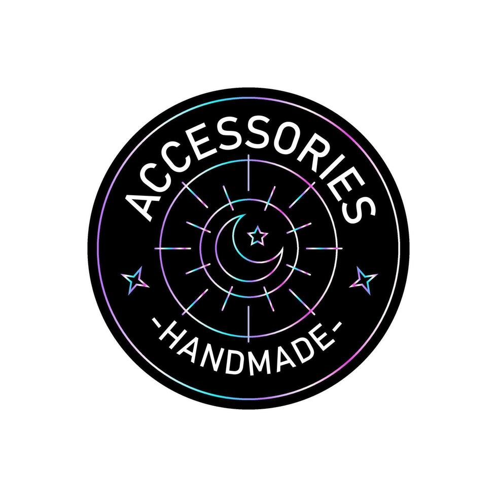 Handmade accessories logo. Graphic element for company brand, packaging, product. Outline symbol. Abstract sign with holographic effect. vector