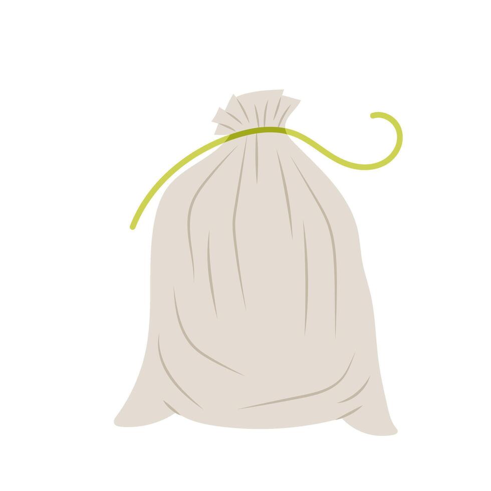 A textile bag for storing different food or items. Shopping. Reusable eco-friendly sack. Flat style illustration on white background. vector