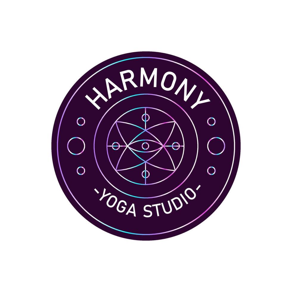 Yoga studio logo. Graphic element for company brand, packaging, product. Outline symbol. Abstract sign with holographic effect. vector