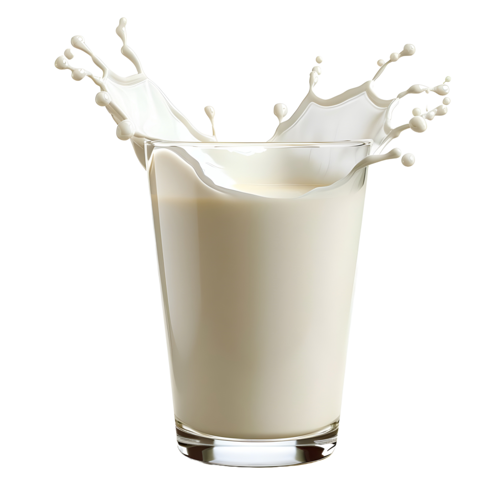 A milk glass with splash on transparent backdrop png