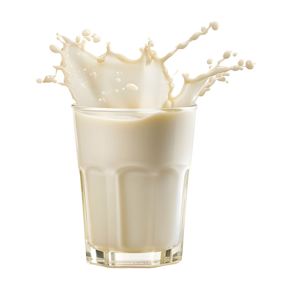 A milk glass with splash on transparent backdrop png