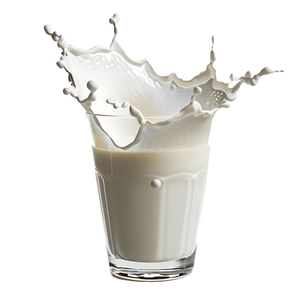 A milk glass with splash on transparent backdrop png
