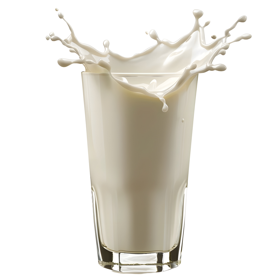 A milk glass with splash on transparent backdrop png