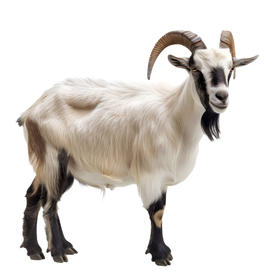 A long horned goat on transparent backdrop png
