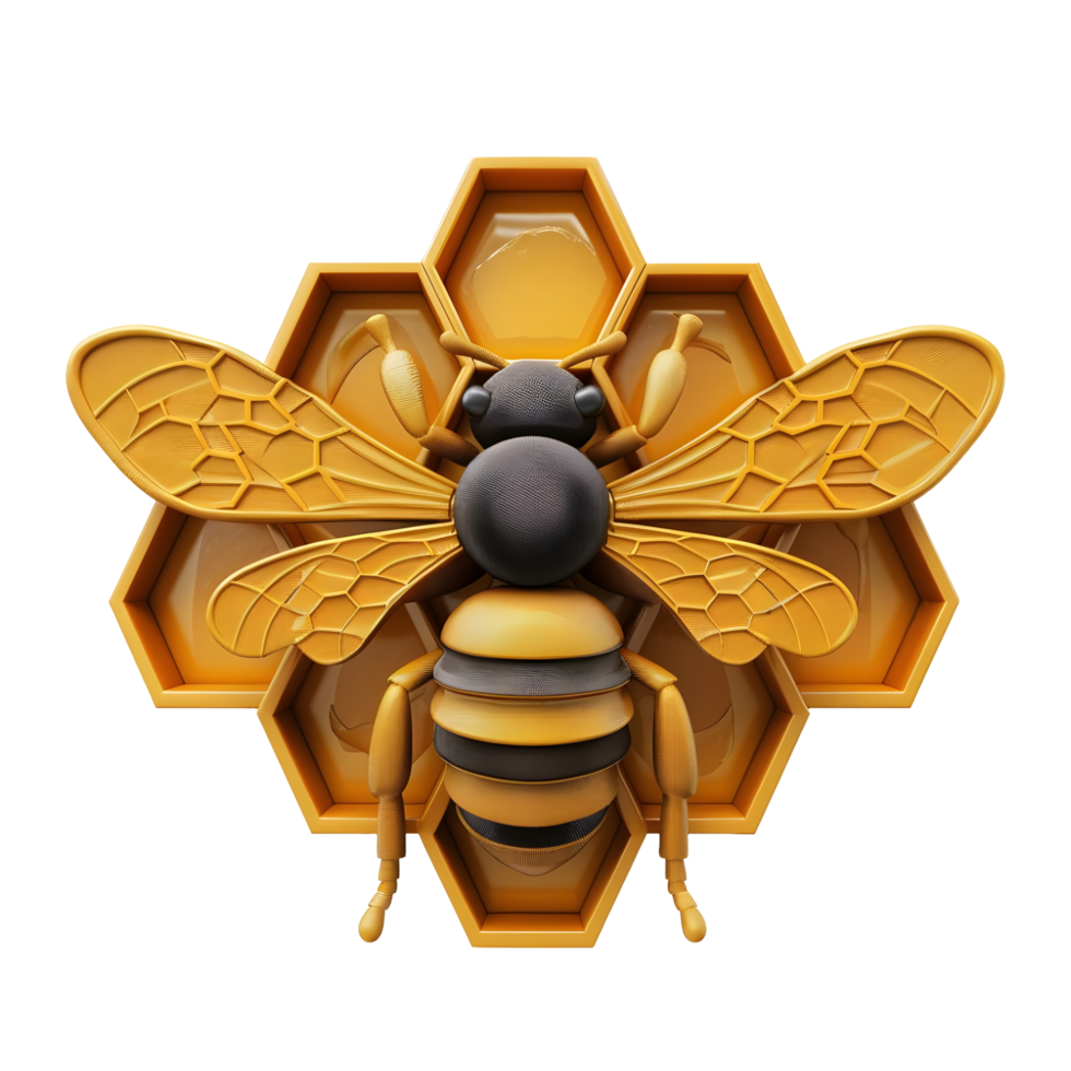 Bee on honeycomb 3D logo icon isolated png