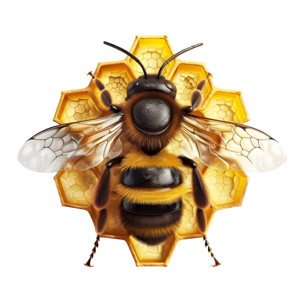Bee on honeycomb 3D logo icon isolated png