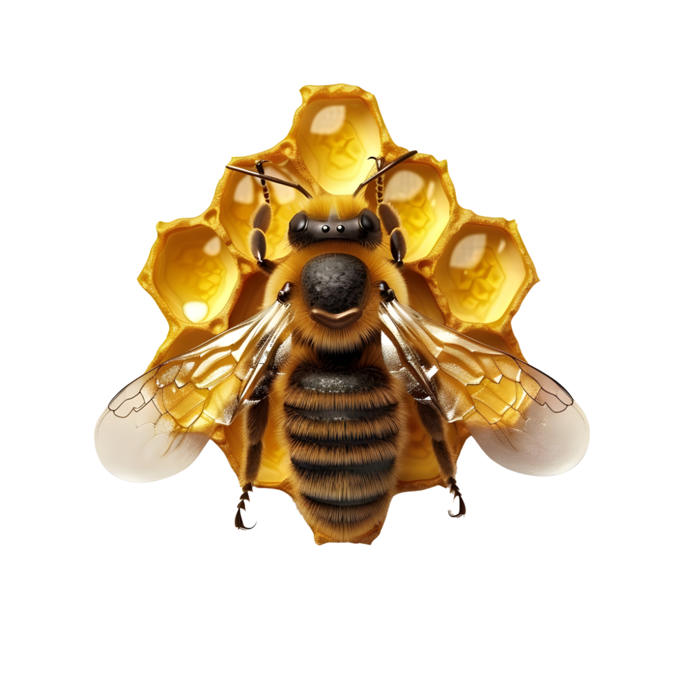 Bee on honeycomb 3D logo icon isolated png
