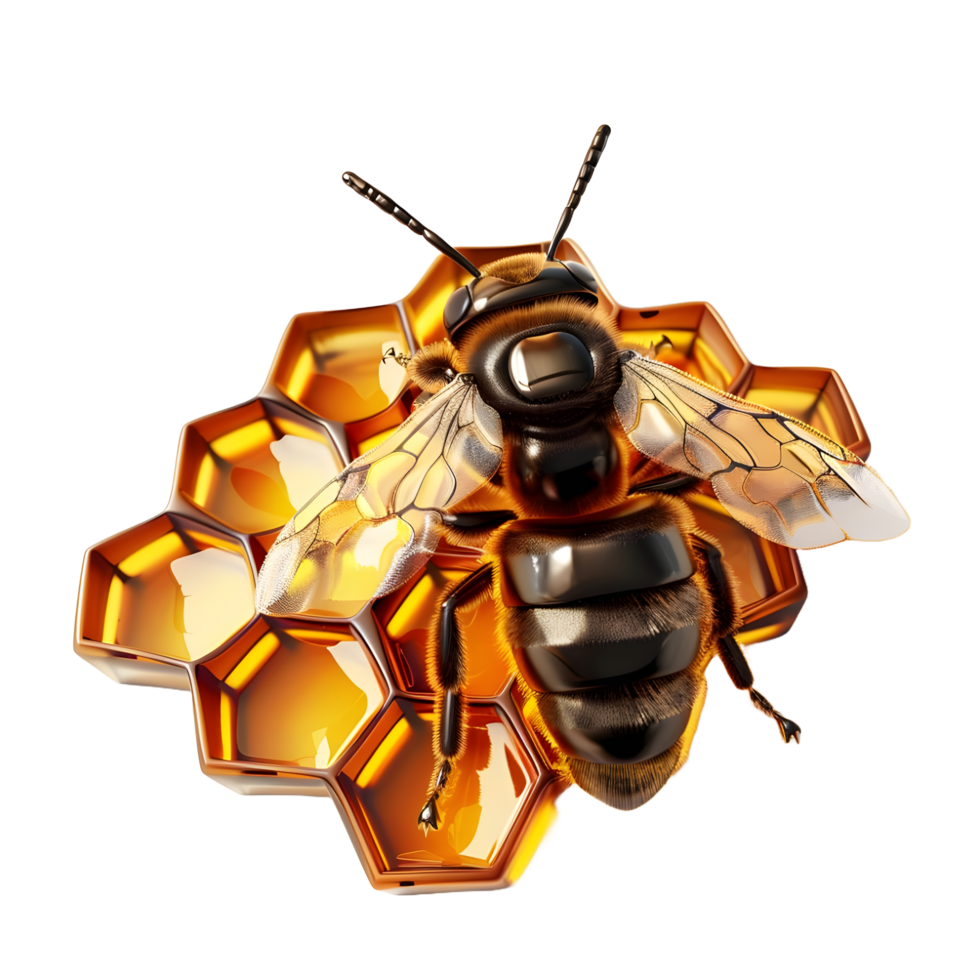 Bee on honeycomb 3D logo icon isolated png
