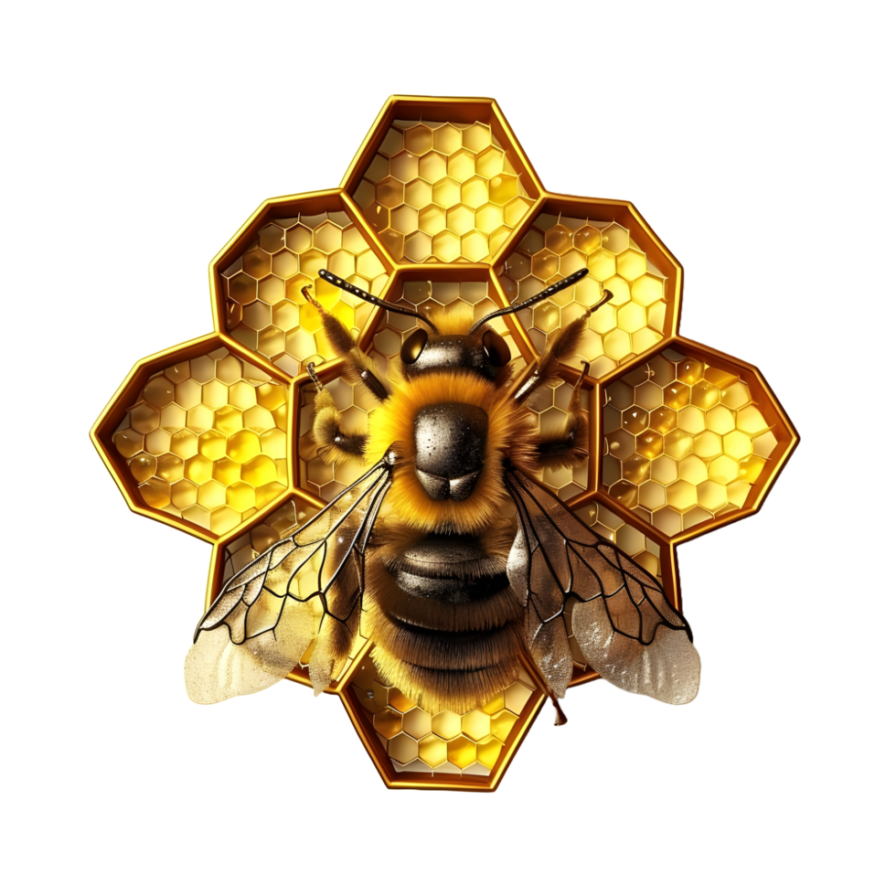 Bee on honeycomb 3D logo icon isolated png