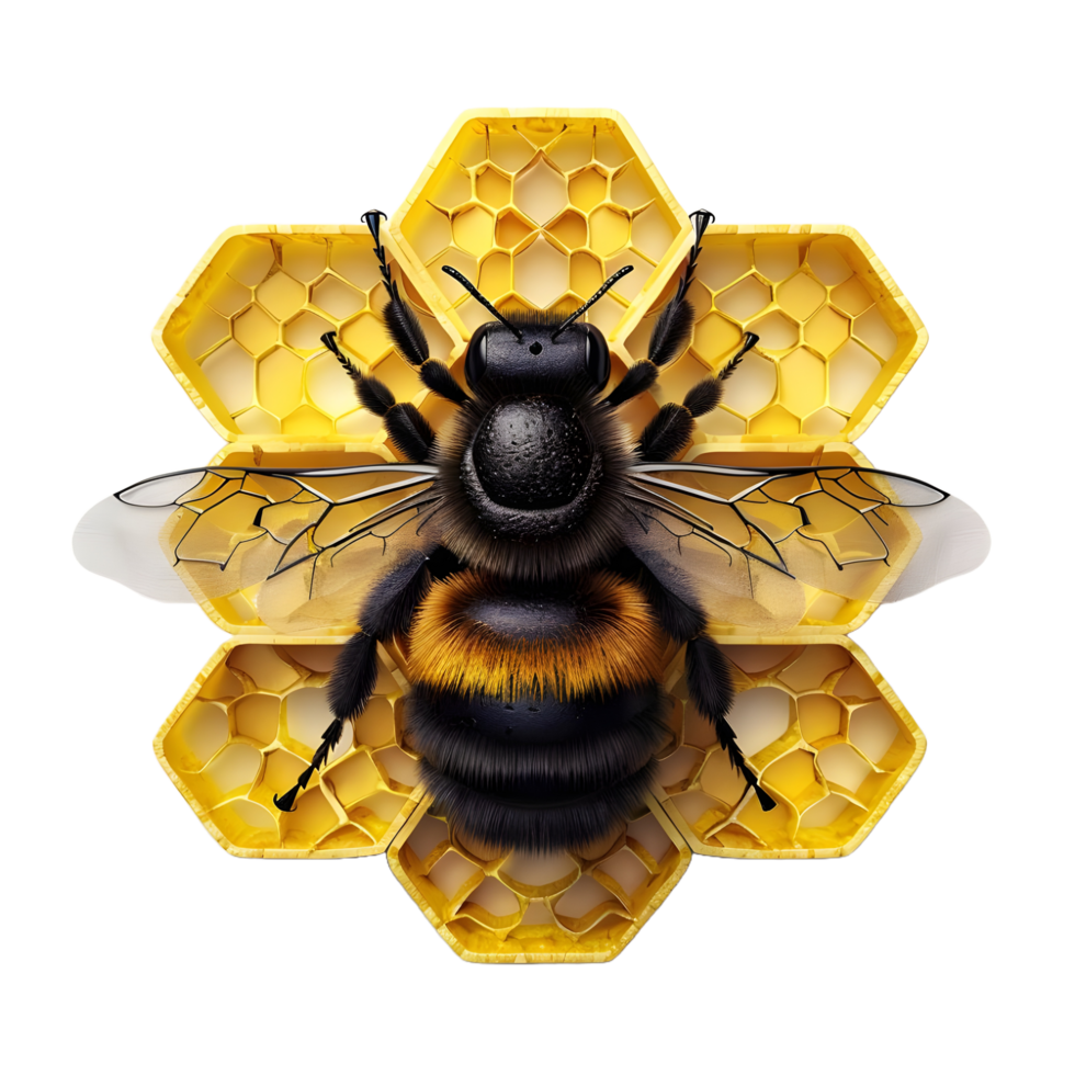 Bee on honeycomb 3D logo icon isolated png