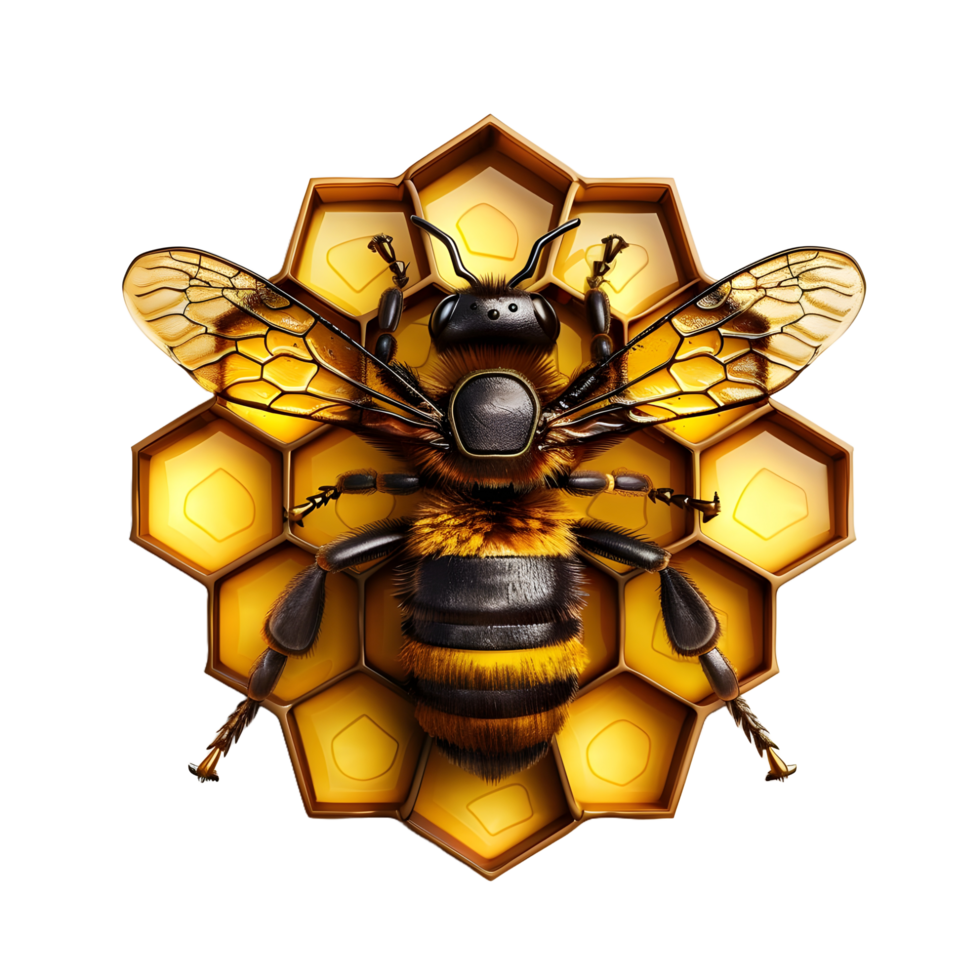 Bee on honeycomb 3D logo icon isolated png