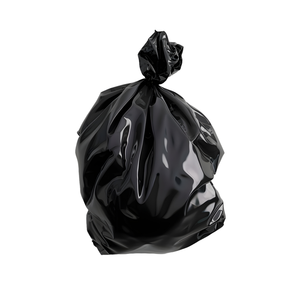 Black garbage bag on transparent background png