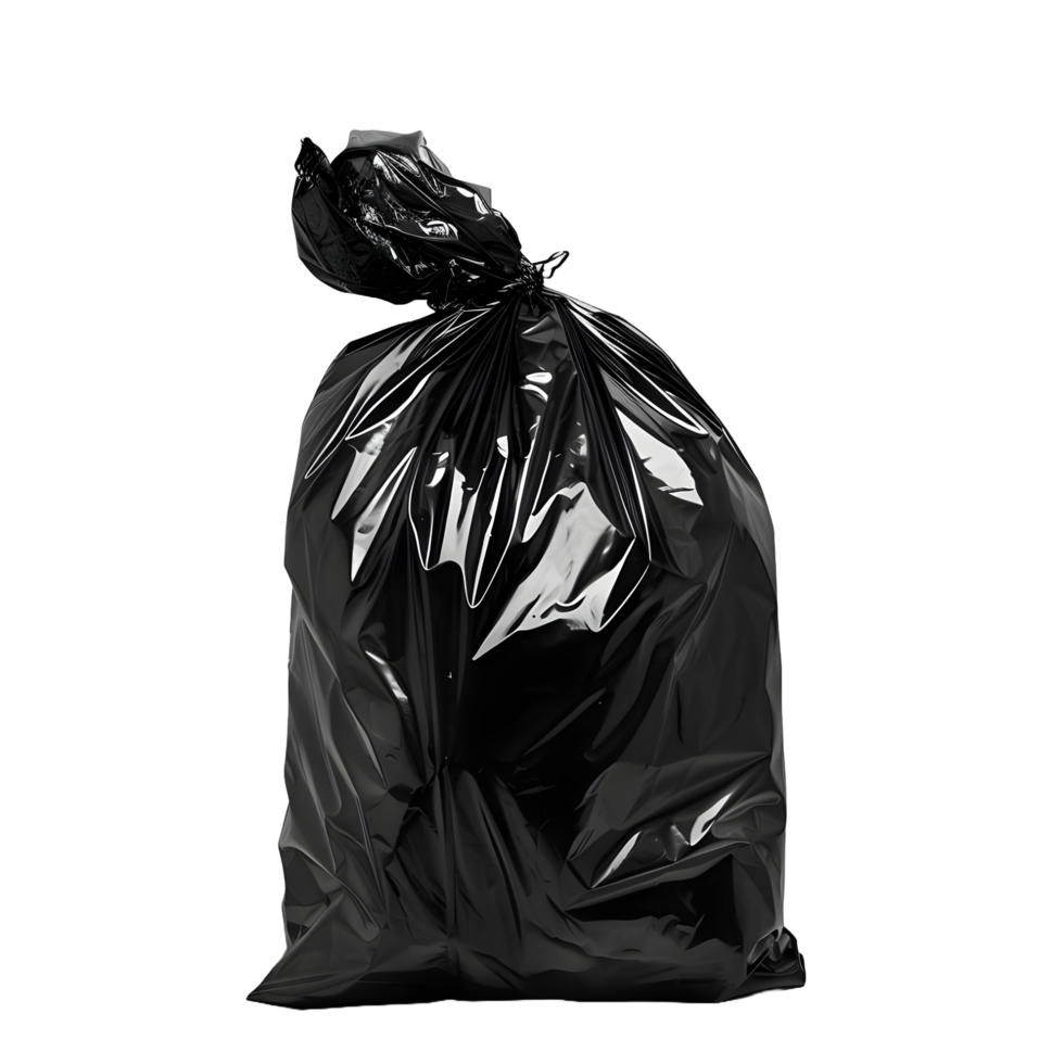 Black garbage bag on transparent background png