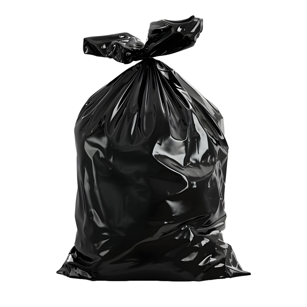 Black garbage bag on transparent background png