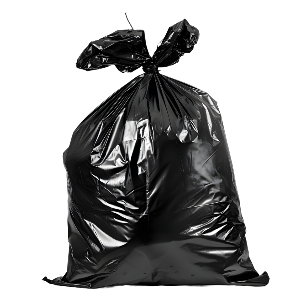 Black garbage bag on transparent background png