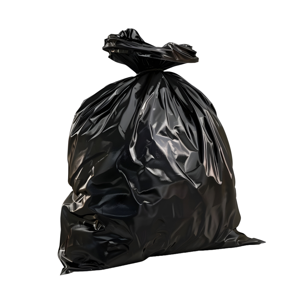 Black garbage bag on transparent background png