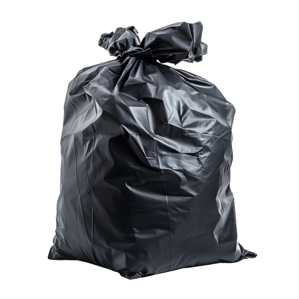 Black garbage bag on transparent background png