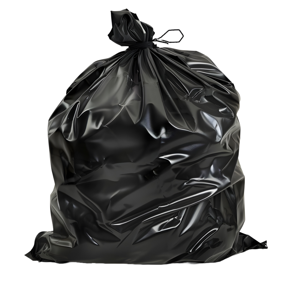 Black garbage bag on transparent background png