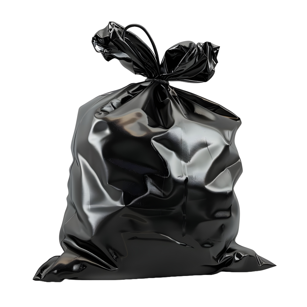 Black garbage bag on transparent background png
