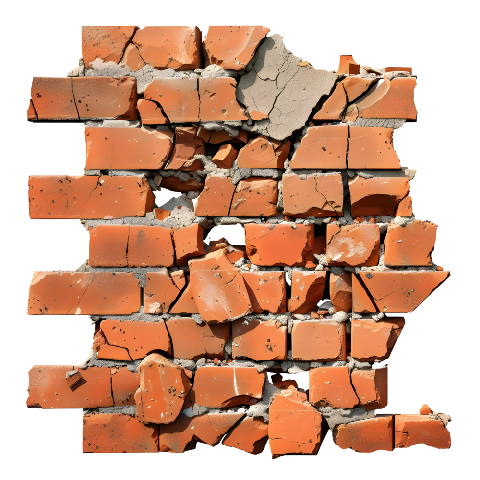 Broken brick wall on transparent background high-res 8K png