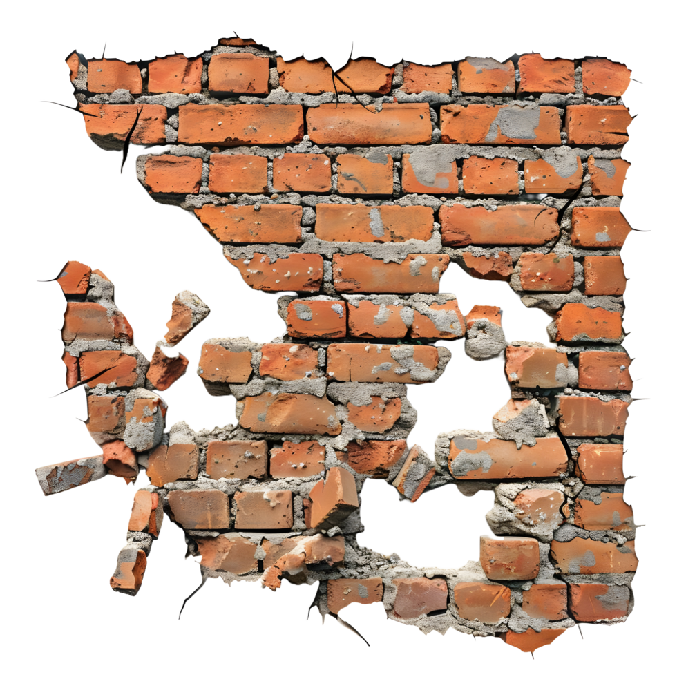 Broken brick wall on transparent background high-res 8K png