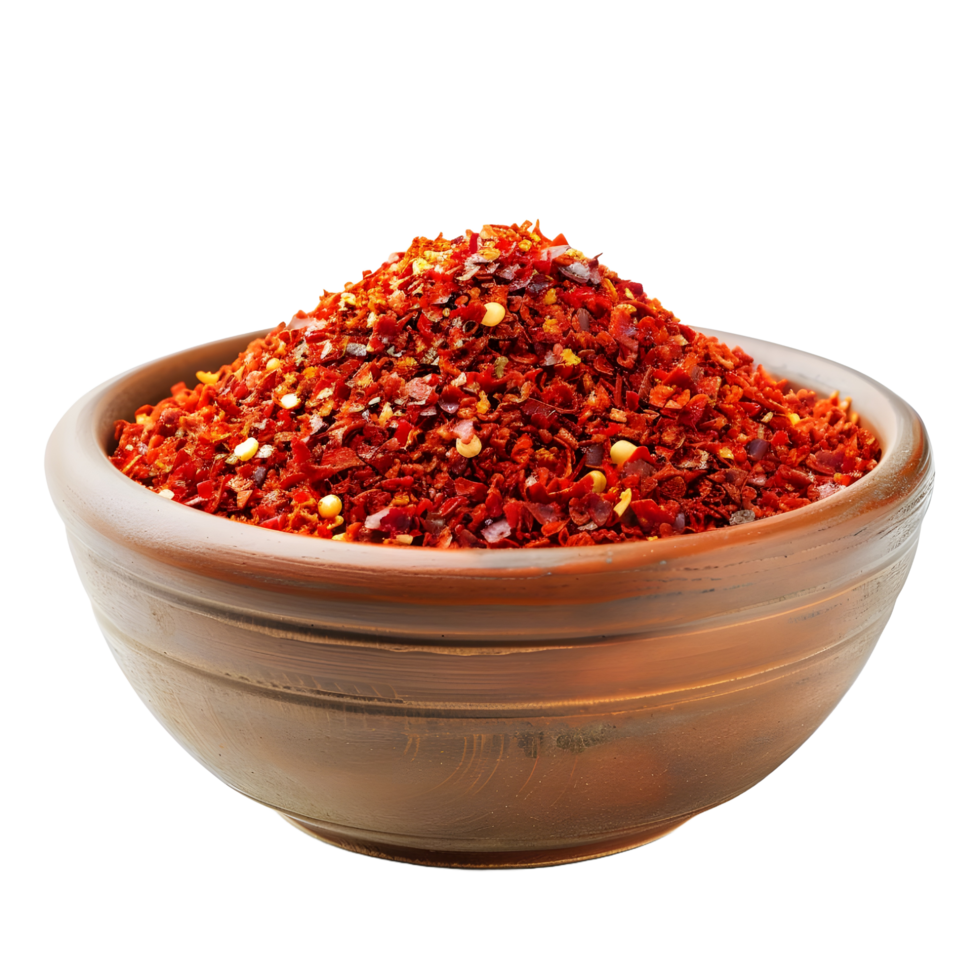 Bowl of chili powder on transparent background high-res 8K png