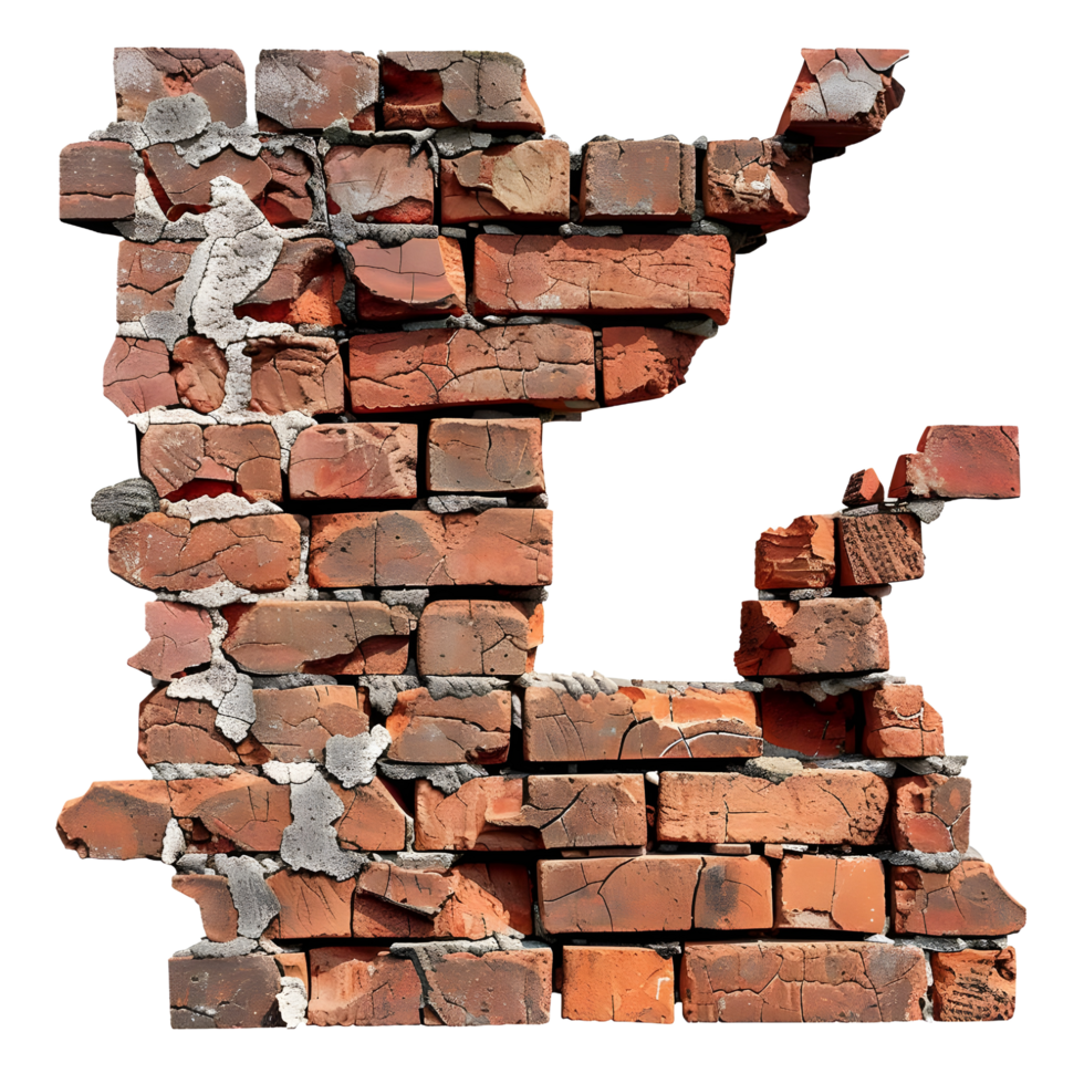 Broken brick wall on transparent background high-res 8K png