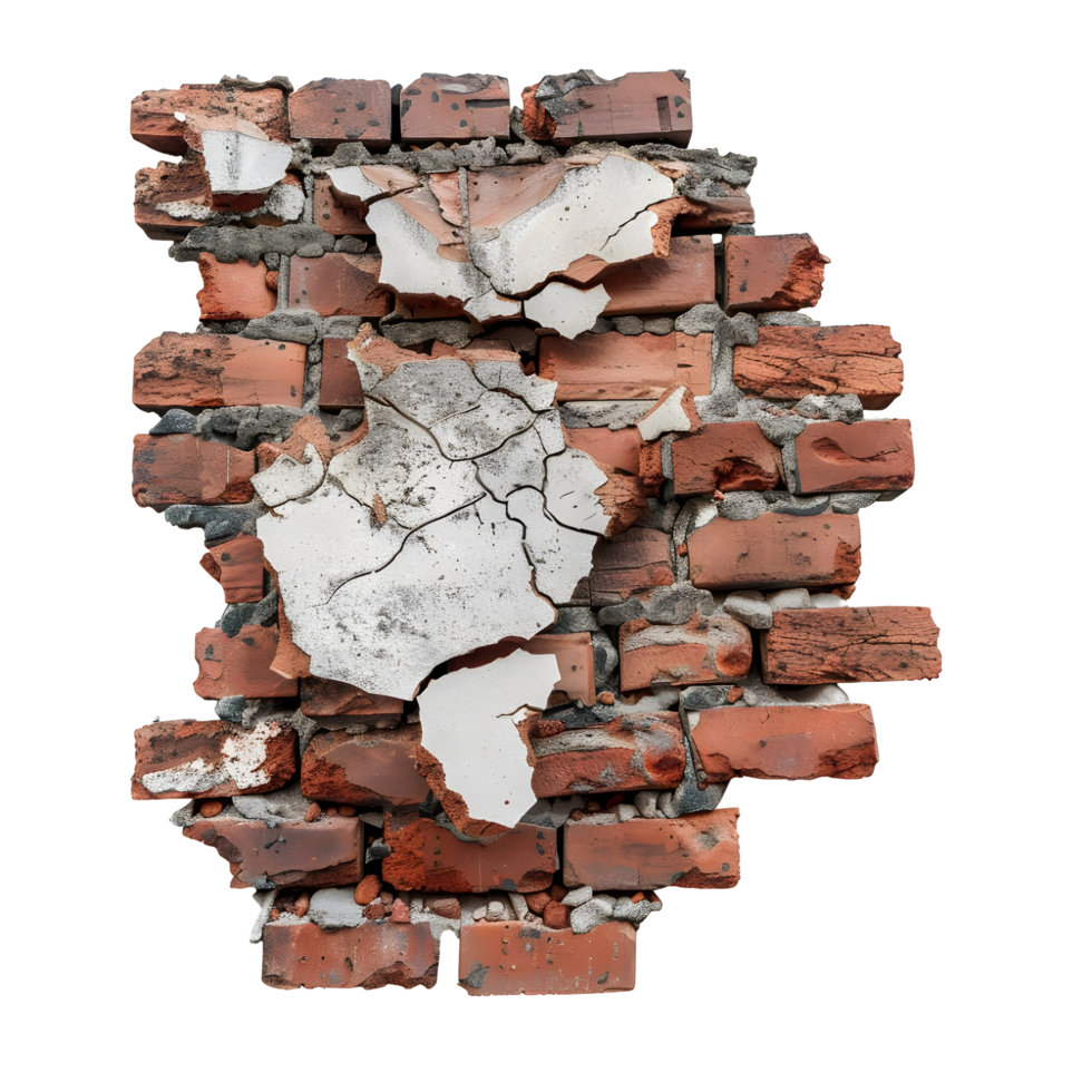 Broken brick wall on transparent background high-res 8K png