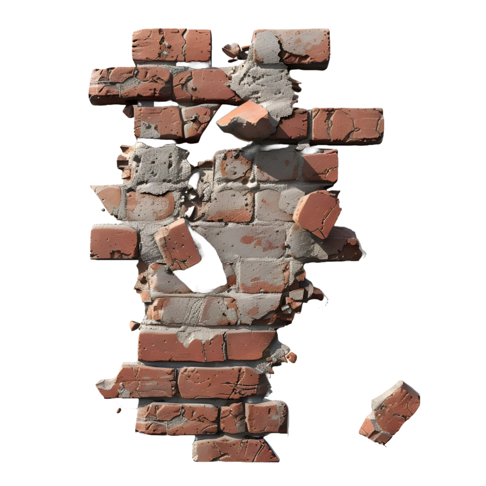 Broken brick wall on transparent background high-res 8K png