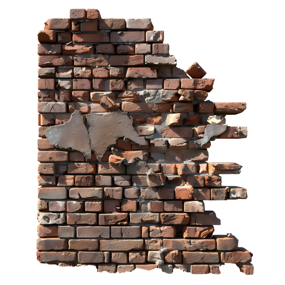 Broken brick wall on transparent background high-res 8K png