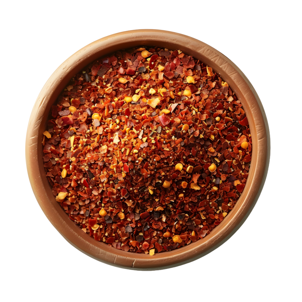 Bowl of chili powder on transparent background high-res 8K png