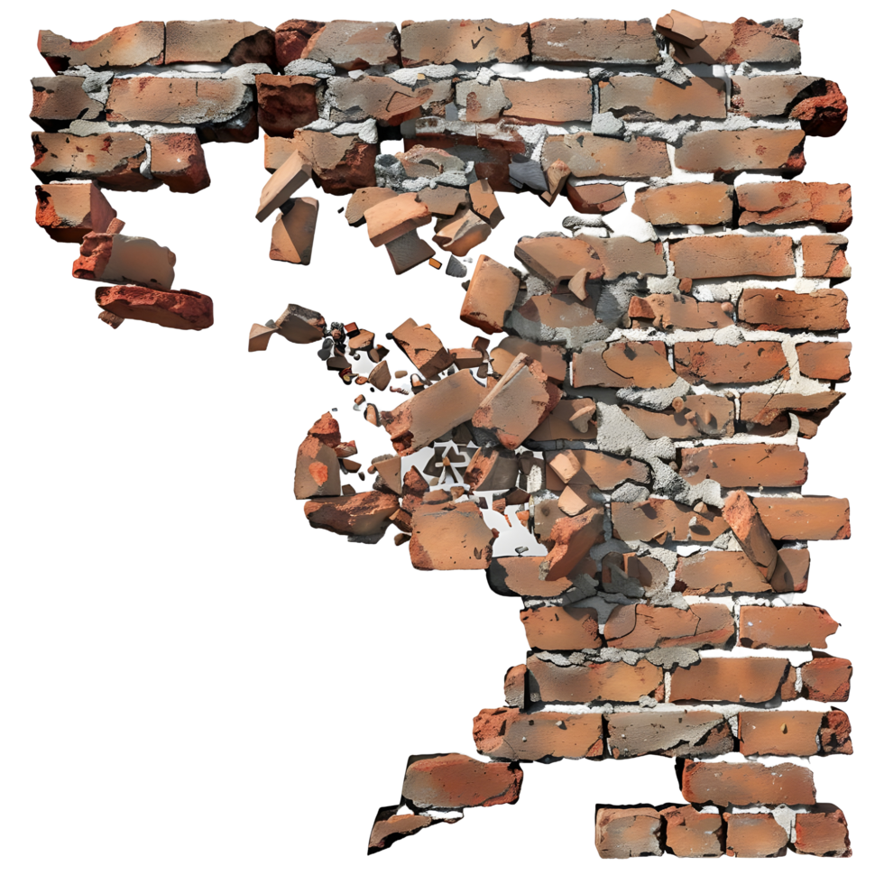Broken brick wall on transparent background high-res 8K png