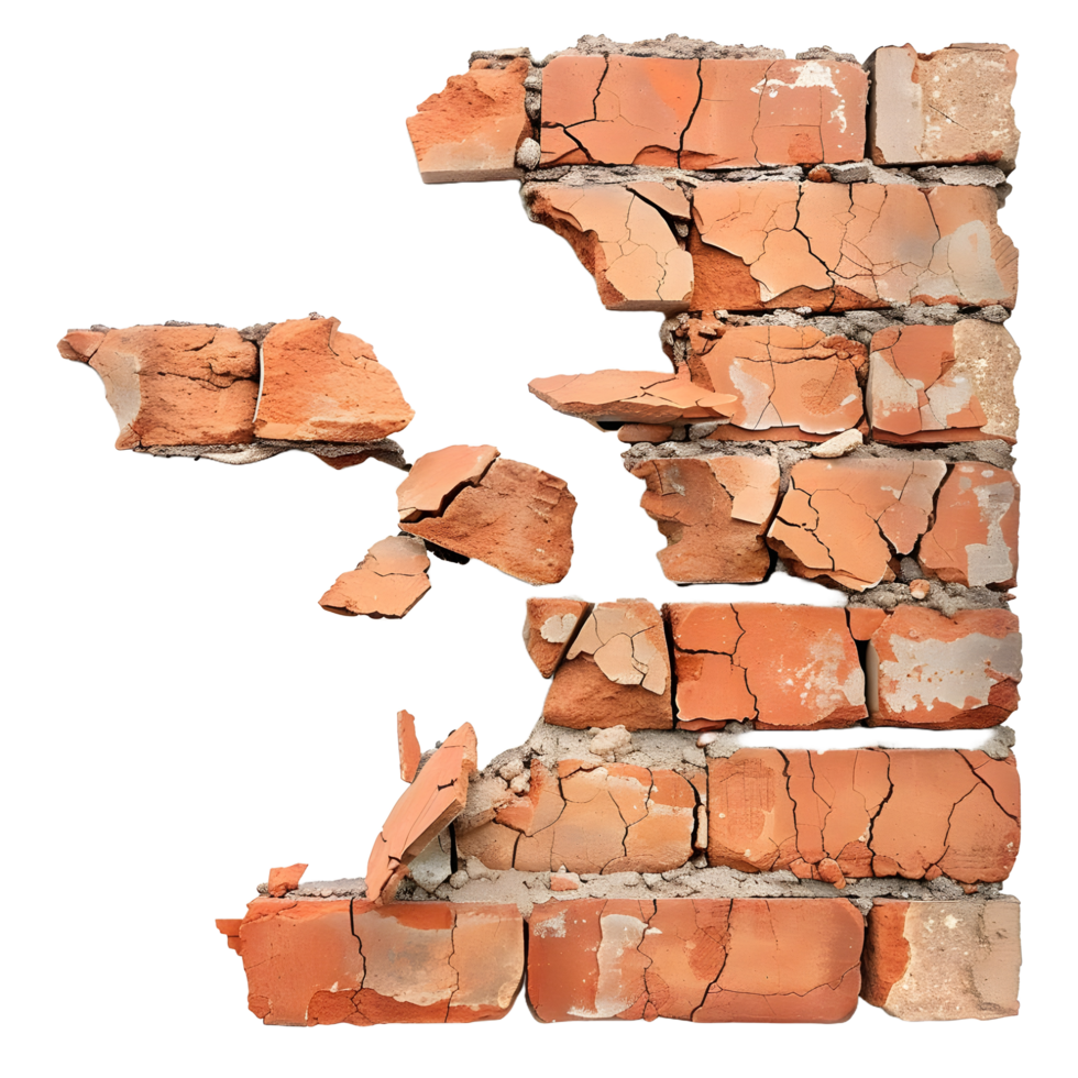 Broken brick wall on transparent background high-res 8K png