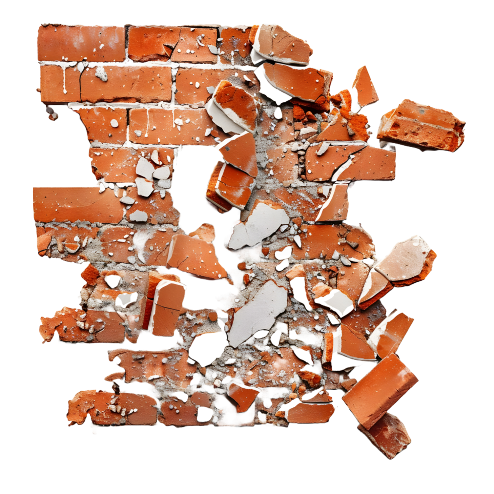 Broken brick wall on transparent background high-res 8K png