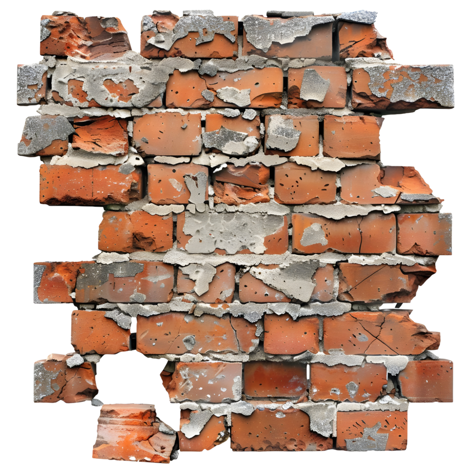 Broken brick wall on transparent background high-res 8K png