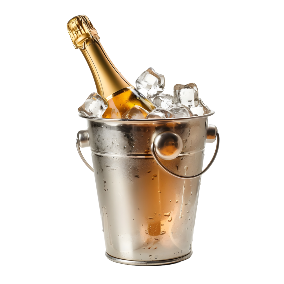 Champagne bottle in ice bucket isolated on transparent background png
