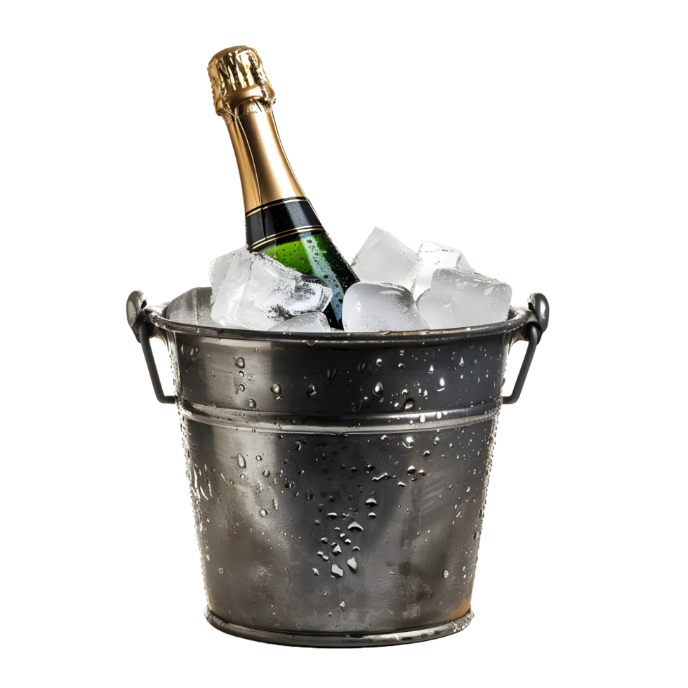 Champagne bottle in ice bucket isolated on transparent background png