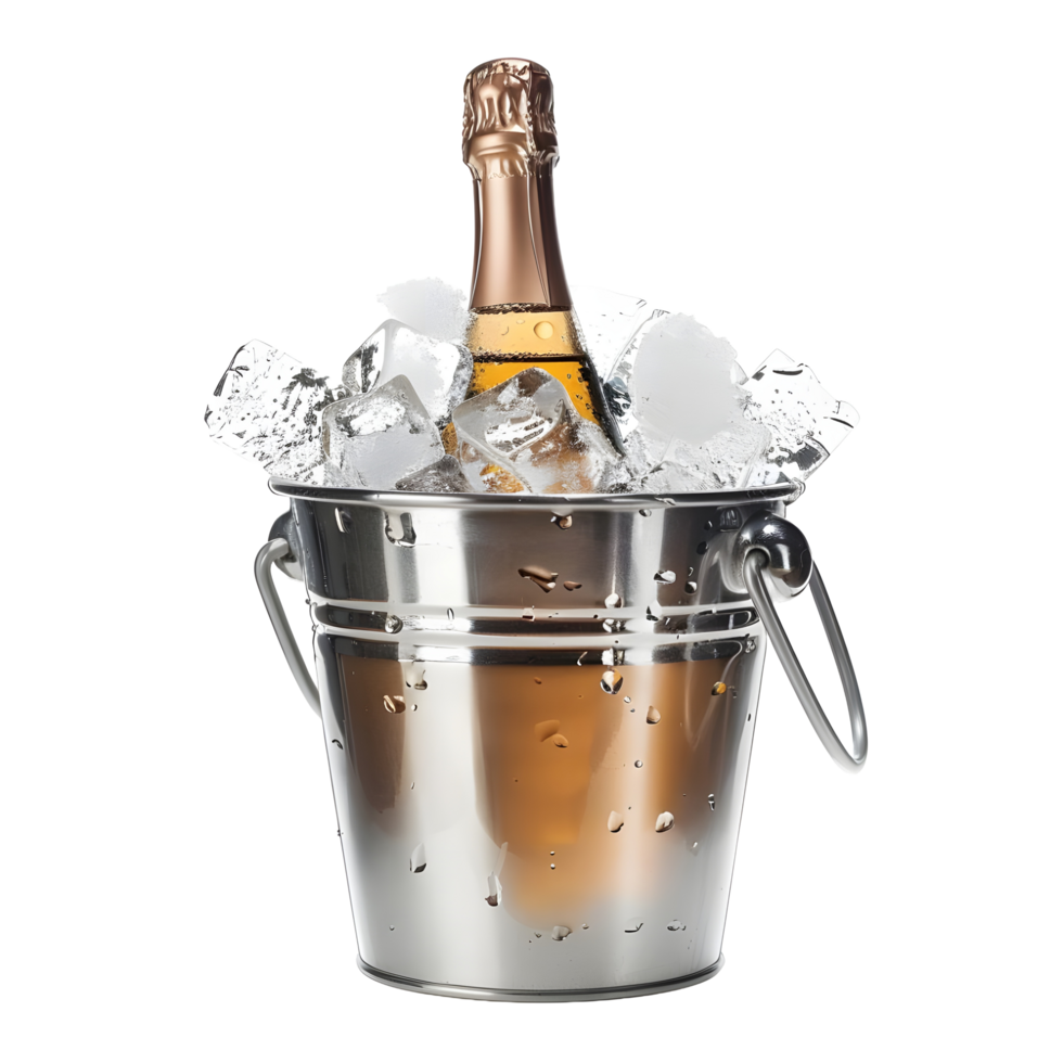 Champagne bottle in ice bucket isolated on transparent background png