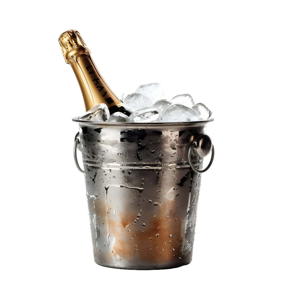 Champagne bottle in ice bucket isolated on transparent background png