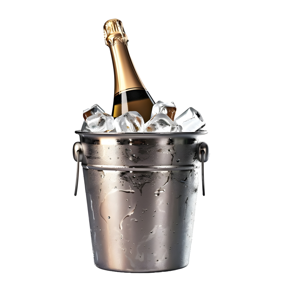 Champagne bottle in ice bucket isolated on transparent background png