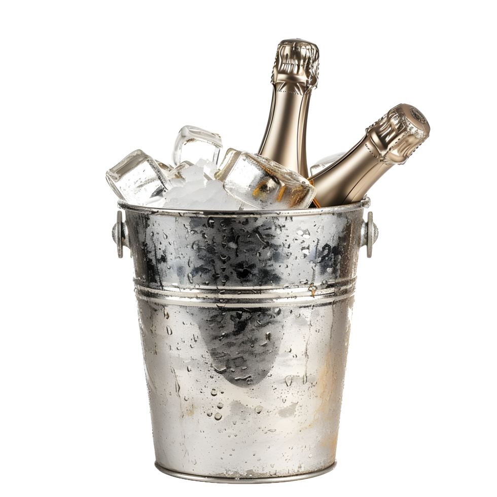 Champagne bottle in ice bucket isolated on transparent background png